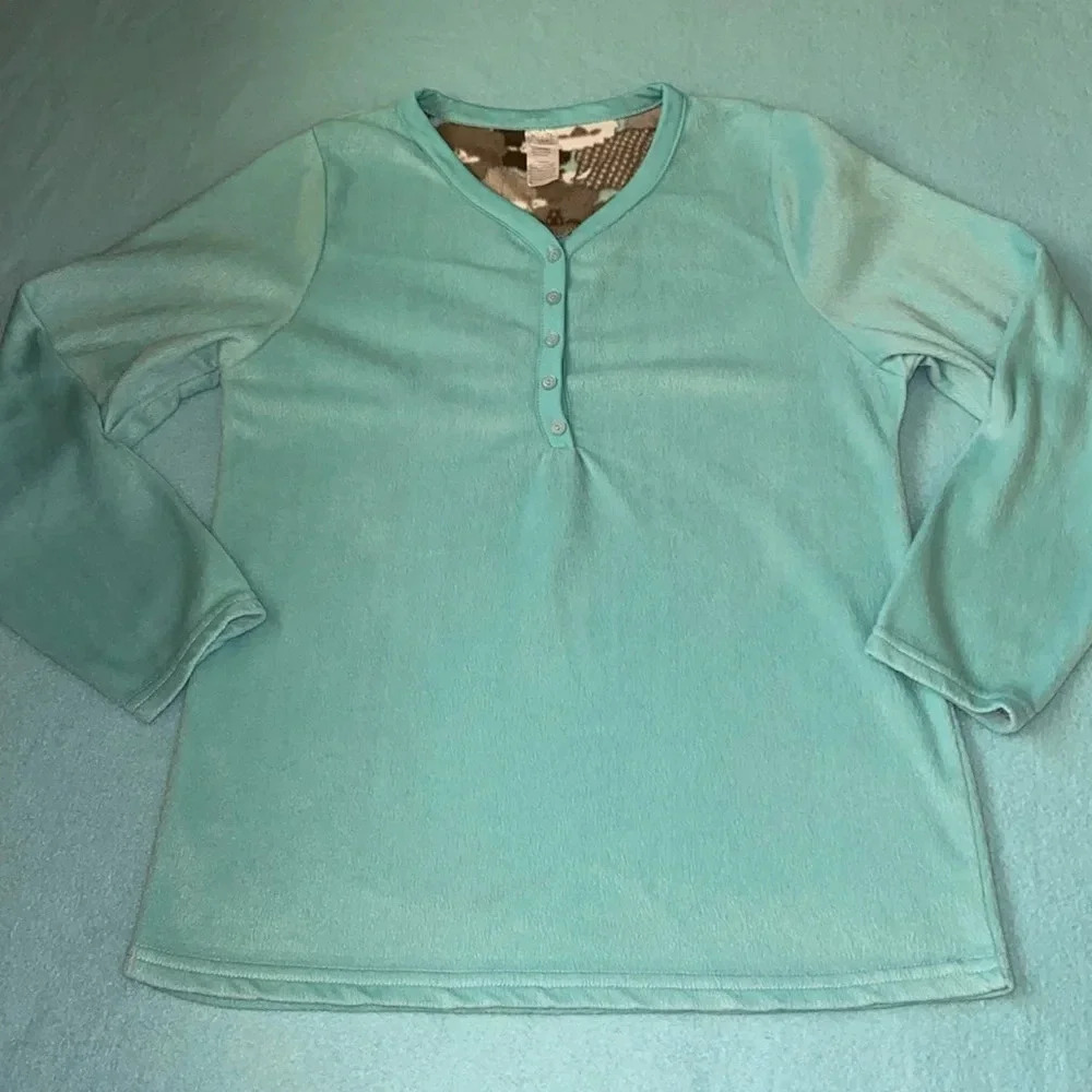 HOTEL SPA minky fleece long sleeve pajama top half button pullover soft size M